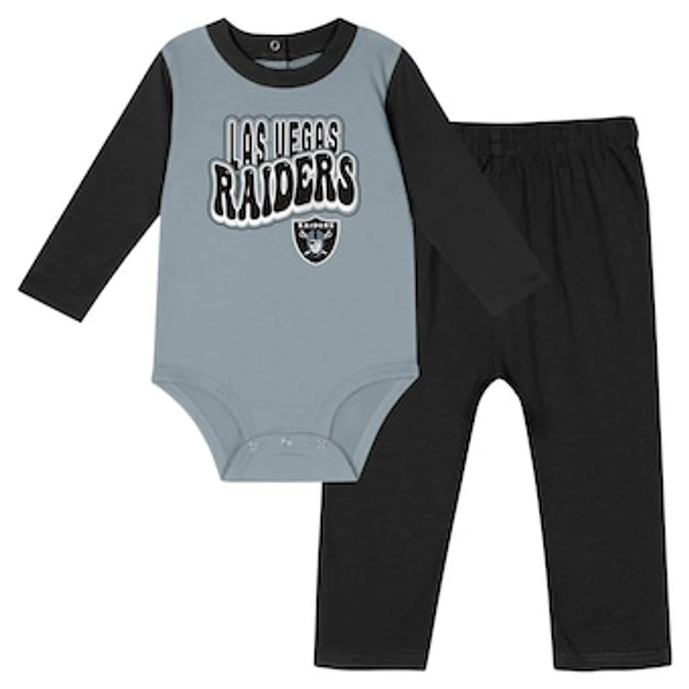 Infant Black Las Vegas Raiders Double Up Long Sleeve Bodysuit and Pants Set