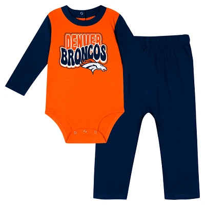 Infant Navy Denver Broncos Double Up Long Sleeve Bodysuit and Pants Set