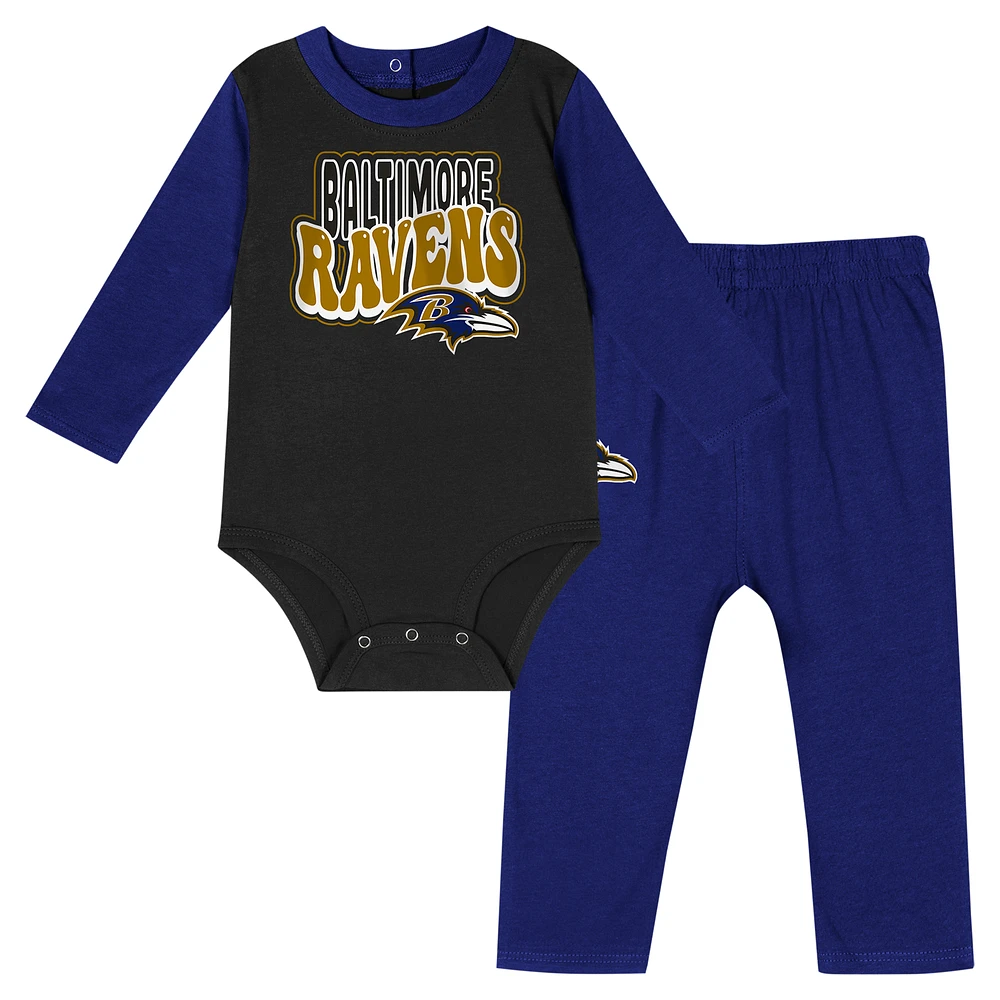 Infant Baltimore Ravens Double Up Long Sleeve Bodysuit and Pants Set