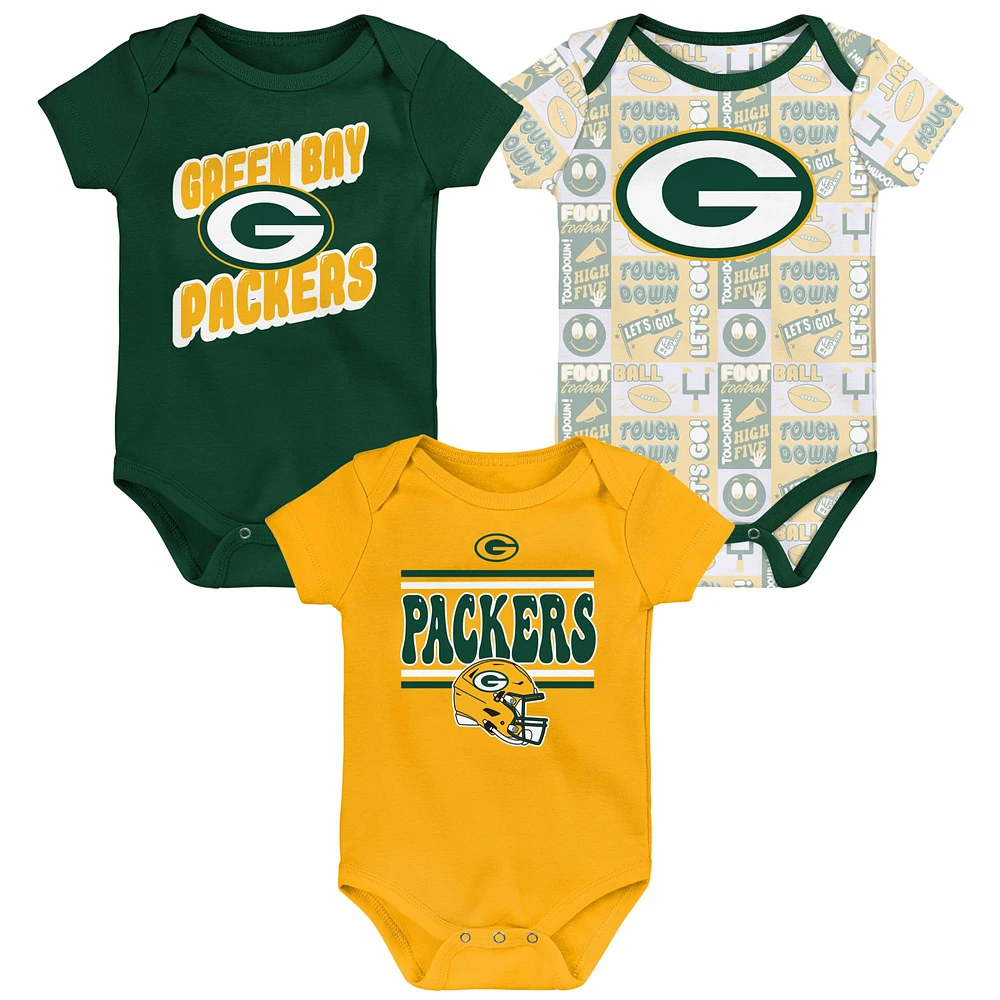 Infant Green Bay Packers Play Day Three-Pack Bodysuit Set