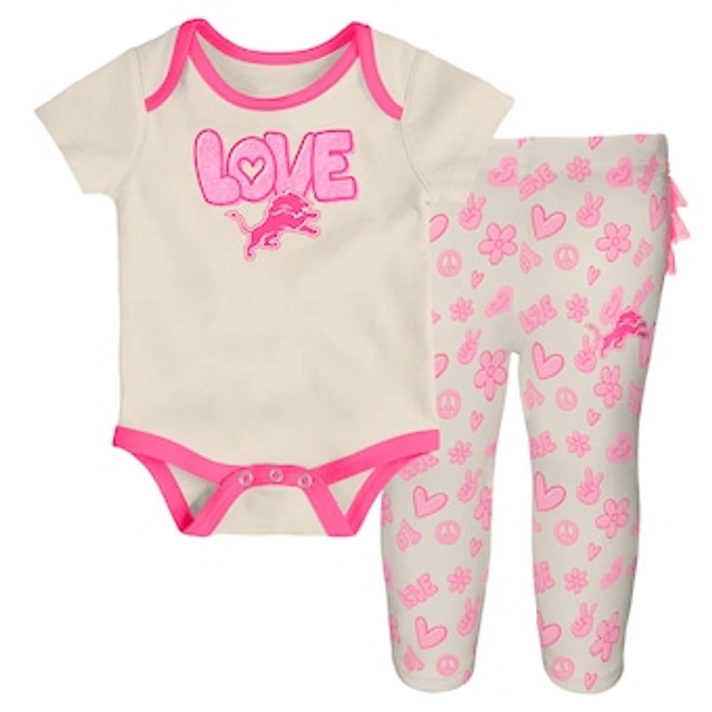 Girls Newborn & Infant White Detroit Lions All The Love 2 Piece Bodysuit and Pants Set