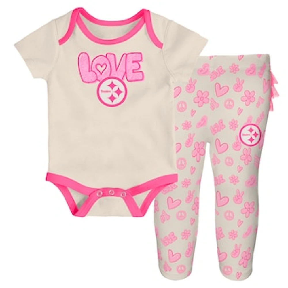 Girls Newborn & Infant White Pittsburgh Steelers All The Love 2 Piece Bodysuit and Pants Set