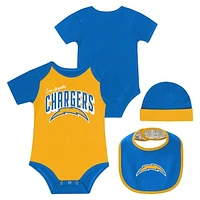 Newborn & Infant Los Angeles Chargers Dynamic Duo Bodysuit, Bib Knit Hat Set