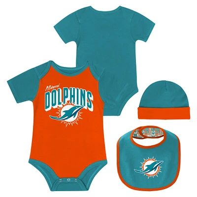 Newborn & Infant Miami Dolphins Dynamic Duo Bodysuit, Bib Knit Hat Set