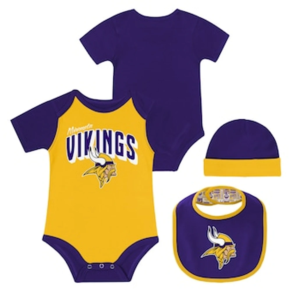 Newborn & Infant Minnesota Vikings Dynamic Duo Bodysuit, Bib Knit Hat Set