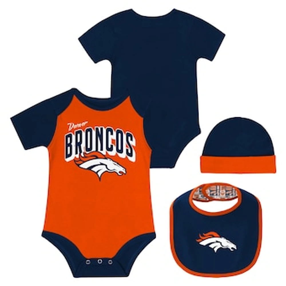 Newborn & Infant Denver Broncos Dynamic Duo Bodysuit, Bib Knit Hat Set