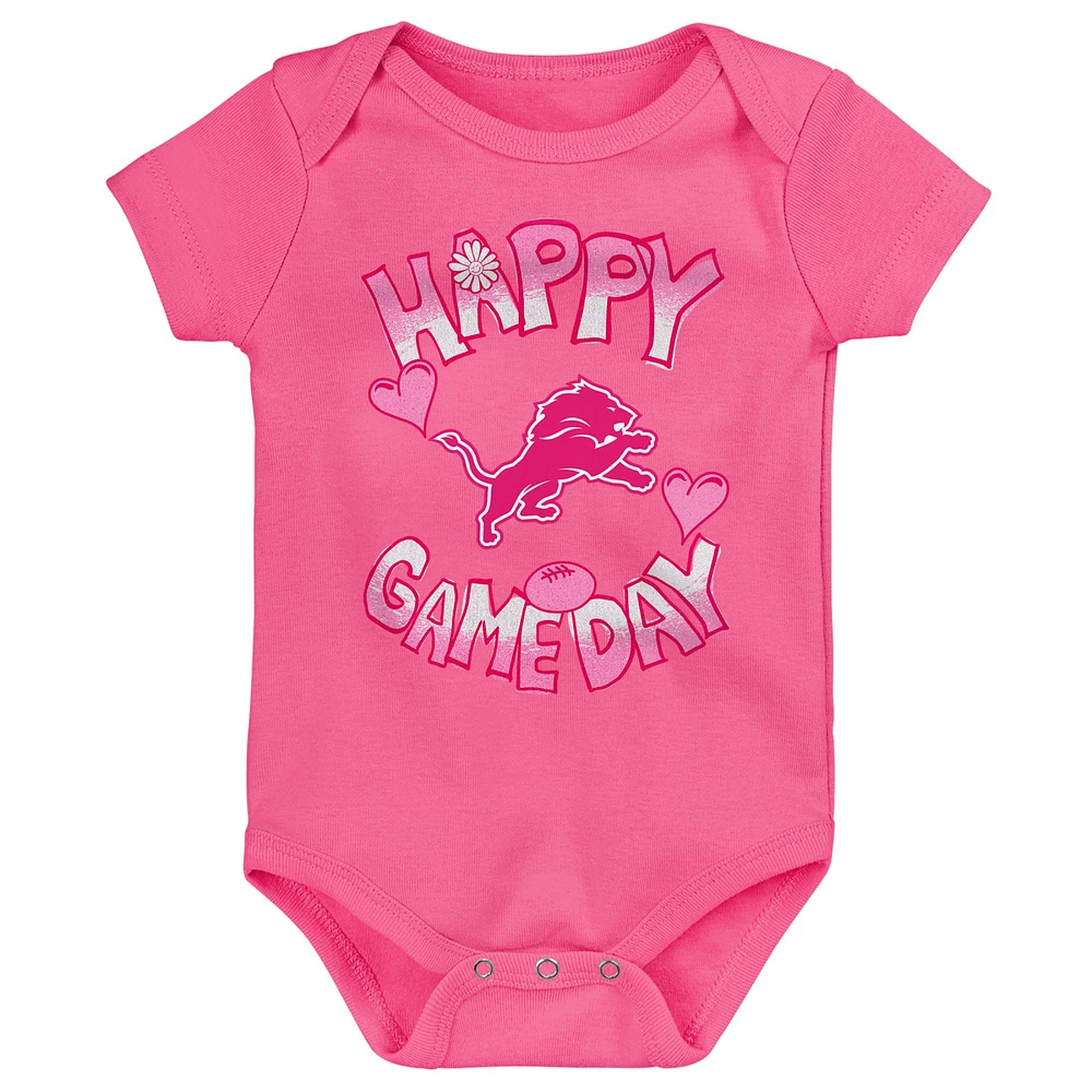 Newborn Pink Detroit Lions Happy Gameday Bodysuit