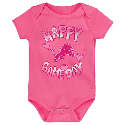 Newborn Pink Detroit Lions Happy Gameday Bodysuit