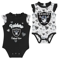 Newborn & Infant Las Vegas Raiders Happy Hearts 2-Piece Bodysuit Set