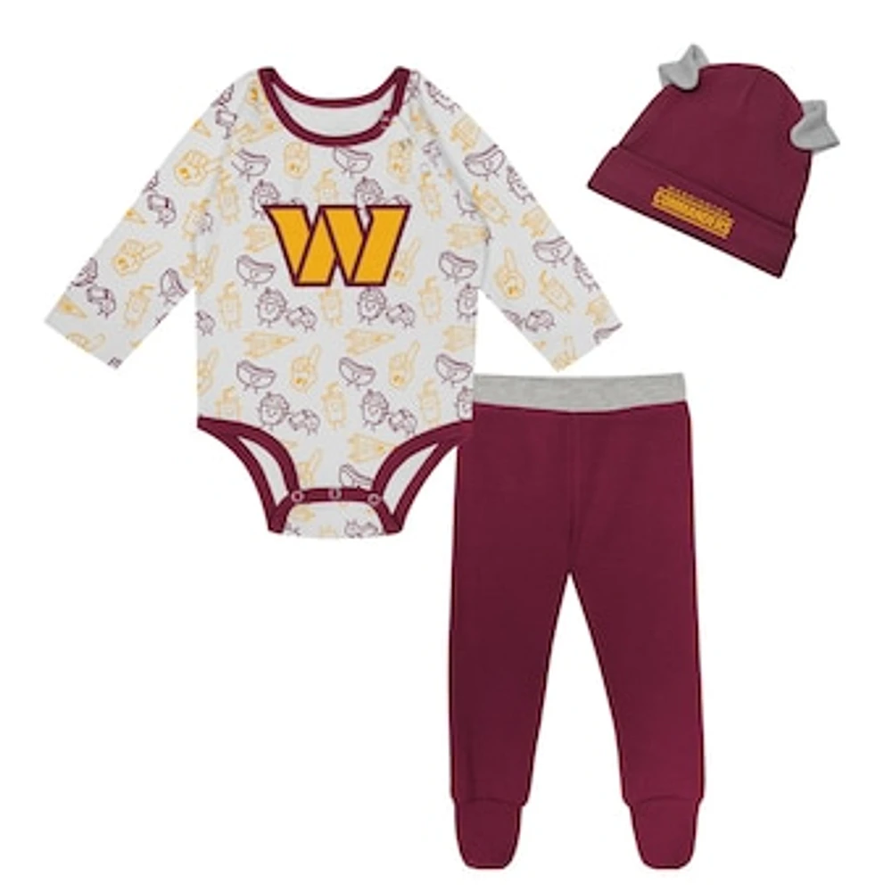 Newborn & Infant Washington Commanders Little Champ Long Sleeve Bodysuit, Pants & Cuffed Knit Hat 3-Piece Set