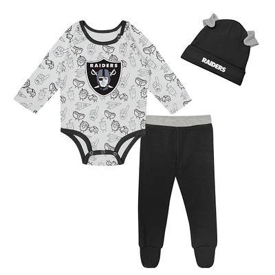 Newborn & Infant Las Vegas Raiders Little Champ Long Sleeve Bodysuit, Pants & Cuffed Knit Hat 3-Piece Set