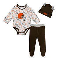 Newborn & Infant Cleveland Browns Little Champ Long Sleeve Bodysuit, Pants Cuffed Knit Hat 3-Piece Set