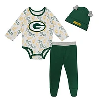 Newborn & Infant Green Bay Packers Little Champ Long Sleeve Bodysuit, Pants & Cuffed Knit Hat 3-Piece Set