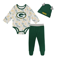 Newborn & Infant Green Bay Packers Little Champ Long Sleeve Bodysuit, Pants & Cuffed Knit Hat 3-Piece Set