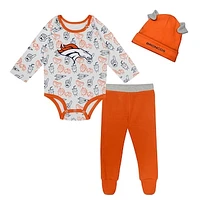 Newborn & Infant Denver Broncos Little Champ Long Sleeve Bodysuit, Pants Cuffed Knit Hat 3-Piece Set