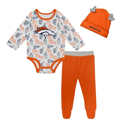 Newborn & Infant Denver Broncos Little Champ Long Sleeve Bodysuit, Pants Cuffed Knit Hat 3-Piece Set