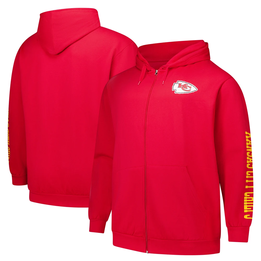 Men's Fanatics  Red Kansas City Chiefs Big & Tall Sleeve Hit Full-Zip Hoodie