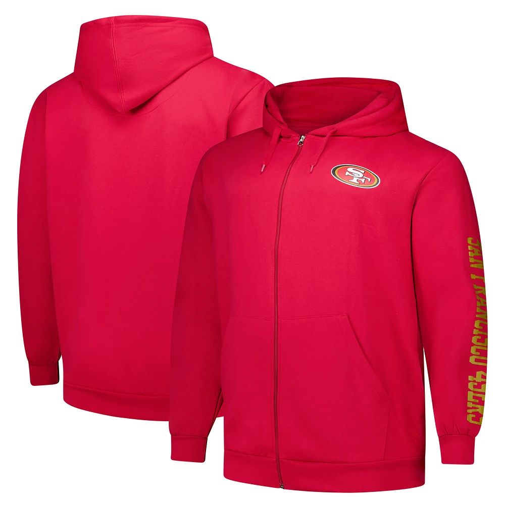 Men's Fanatics  Scarlet San Francisco 49ers Big & Tall Sleeve Hit Full-Zip Hoodie