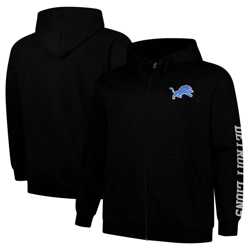 Men's Fanatics  Black Detroit Lions Big & Tall Sleeve Hit Full-Zip Hoodie