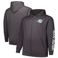 Men's Fanatics  Heather Charcoal Miami Dolphins Big & Tall Full-Zip Hoodie