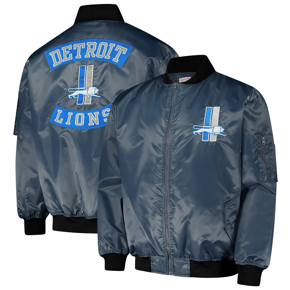 Men's Mitchell & Ness Charcoal Detroit Lions Big Tall Bomber Full-Zip Jacket