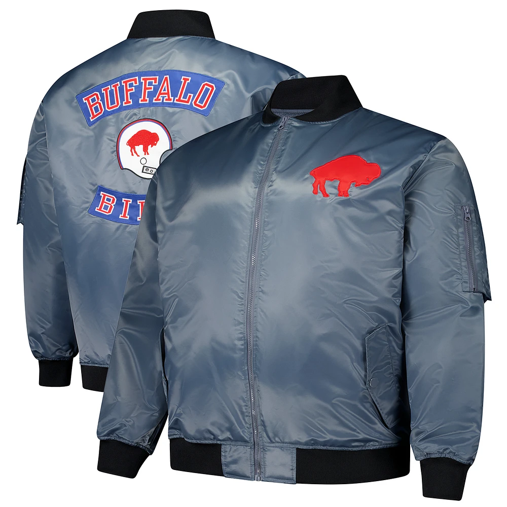 Men's Mitchell & Ness Charcoal Buffalo Bills Big Tall Bomber Full-Zip Jacket