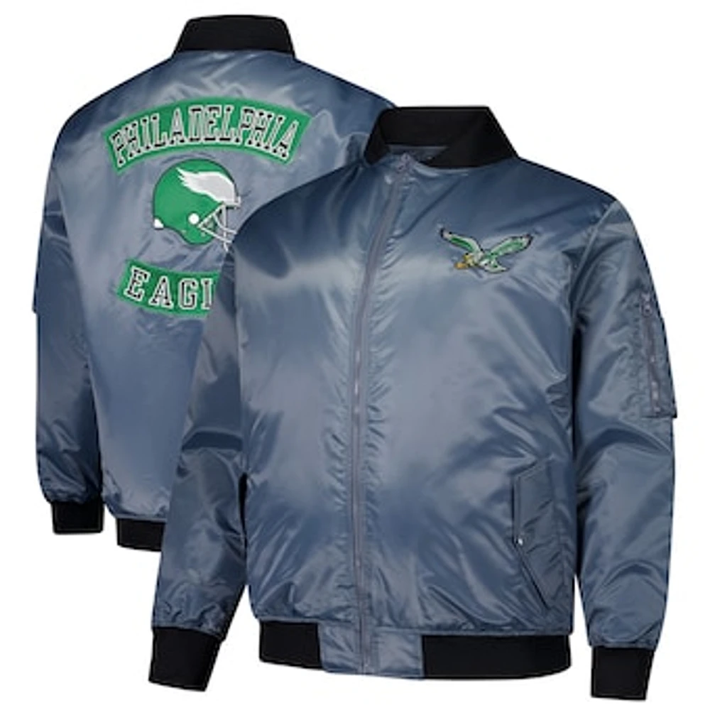 Men's Mitchell & Ness Charcoal Philadelphia Eagles Big Tall Bomber Full-Zip Jacket