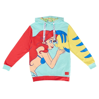Unisex Loungefly Light Blue The Little Mermaid 35th Anniversary Ariel & Flounder Pullover Hoodie