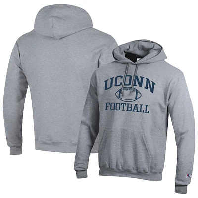 Men's Champion Heather Gray UConn Huskies Football Icon Pullover Hoodie