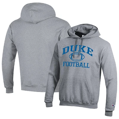 Men's Champion Heather Gray Duke Blue Devils Football Icon Pullover Hoodie