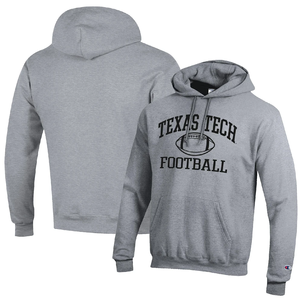 Men's Champion Heather Gray Texas Tech Red Raiders Football Icon Pullover Hoodie