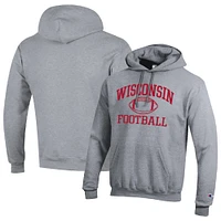 Men's Champion Heather Gray Wisconsin Badgers Football Icon Pullover Hoodie