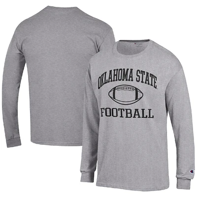 Men's Champion Heather Gray Oklahoma State Cowboys Football Icon Long Sleeve T-Shirt