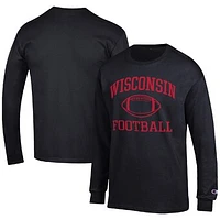 Men's Champion Black Wisconsin Badgers Football Icon Long Sleeve T-Shirt