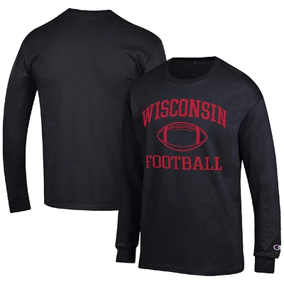 Men's Champion Black Wisconsin Badgers Football Icon Long Sleeve T-Shirt