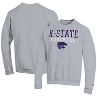 Men's Champion Heather Gray Kansas State Wildcats Football Stacked Pullover Sweatshirt