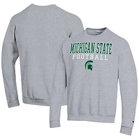 Men's Champion Heather Gray Michigan State Spartans Football Stacked Pullover Sweatshirt