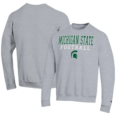 Men's Champion Heather Gray Michigan State Spartans Football Stacked Pullover Sweatshirt