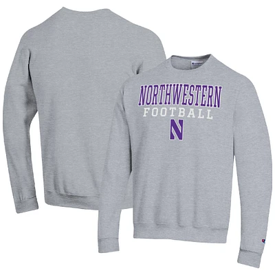 Men's Champion Heather Gray Northwestern Wildcats Football Stacked Pullover Sweatshirt