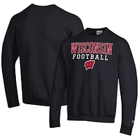 Men's Champion Black Wisconsin Badgers Football Stacked Pullover Sweatshirt