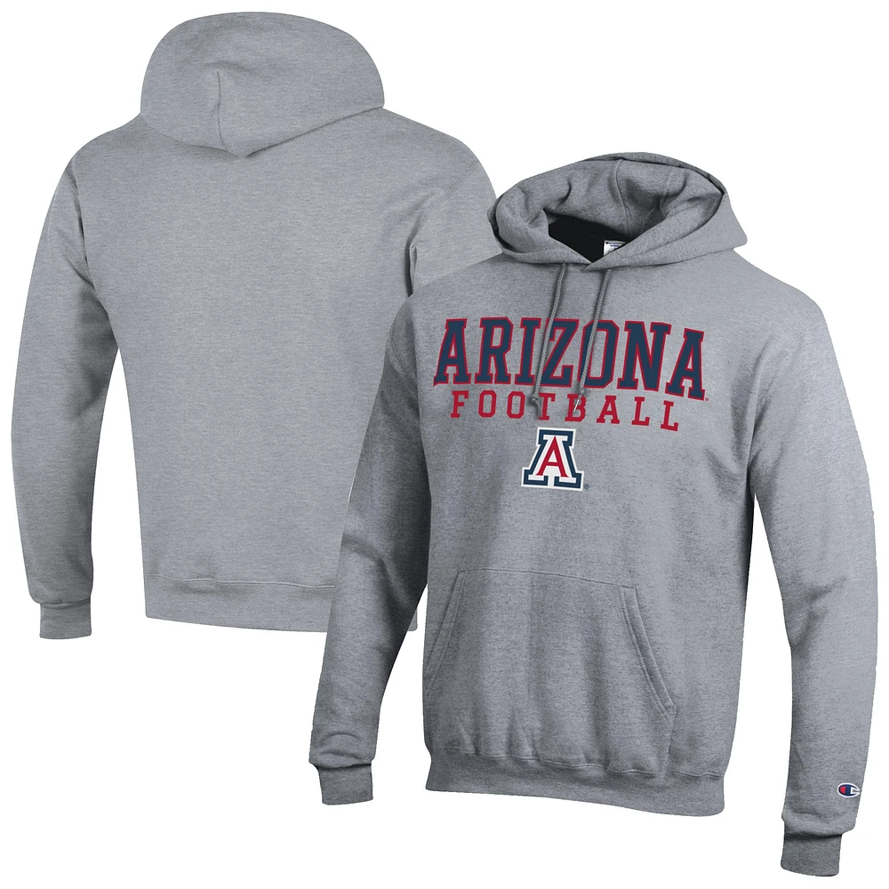 Men's Champion Heather Gray Arizona Wildcats Football Stack Pullover Hoodie