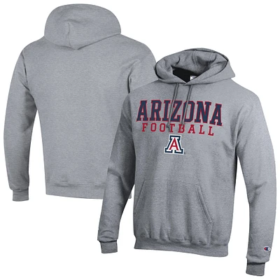 Men's Champion Heather Gray Arizona Wildcats Football Stack Pullover Hoodie