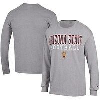 Men's Champion Heather Gray Arizona State Sun Devils Football Stack Long Sleeve T-Shirt