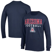 Men's Champion Navy Arizona Wildcats Football Stack Long Sleeve T-Shirt