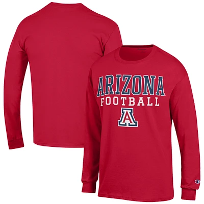 Men's Champion Red Arizona Wildcats Football Stack Long Sleeve T-Shirt
