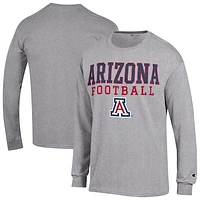 Men's Champion Heather Gray Arizona Wildcats Football Stack Long Sleeve T-Shirt