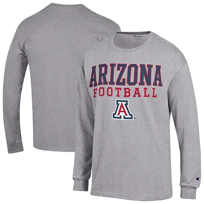 Men's Champion Heather Gray Arizona Wildcats Football Stack Long Sleeve T-Shirt