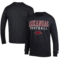 Men's Champion Black Arkansas Razorbacks Football Stack Long Sleeve T-Shirt