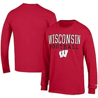 Men's Champion Red Wisconsin Badgers Football Stack Long Sleeve T-Shirt