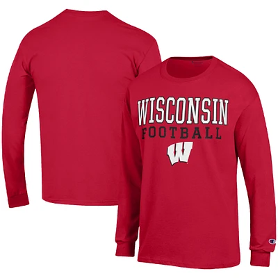 Men's Champion Red Wisconsin Badgers Football Stack Long Sleeve T-Shirt